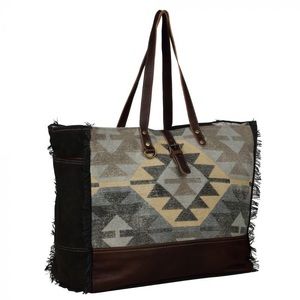 NEW Tribal Myra Bag Rug Canvas Leather Weekender Travel XL extra large Tote